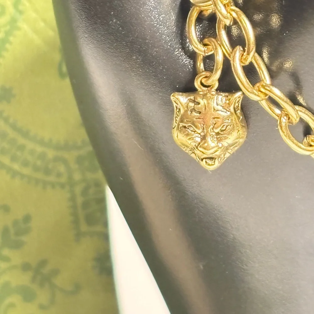 Vintage Multicolored Crystal Gucci Bracelet with Tiger Head Charm